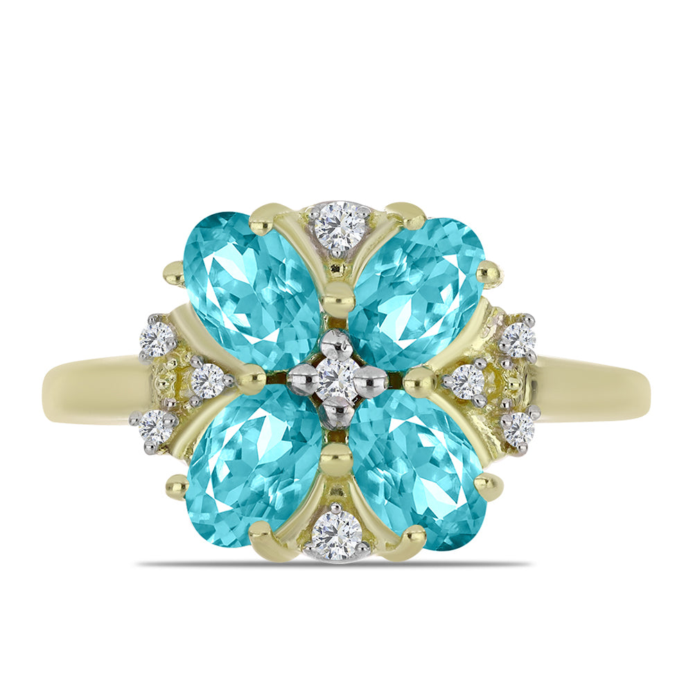 Goldplattierter Silberring mit Paraiba Quarz und weißem Topas