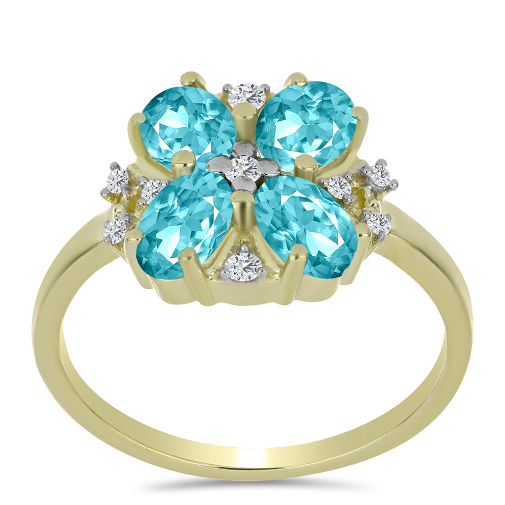 Goldplattierter Silberring mit Paraiba Quarz und weißem Topas