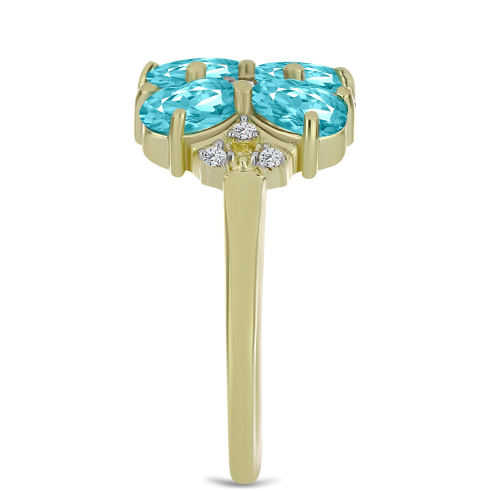 Goldplattierter Silberring mit Paraiba Quarz und weißem Topas