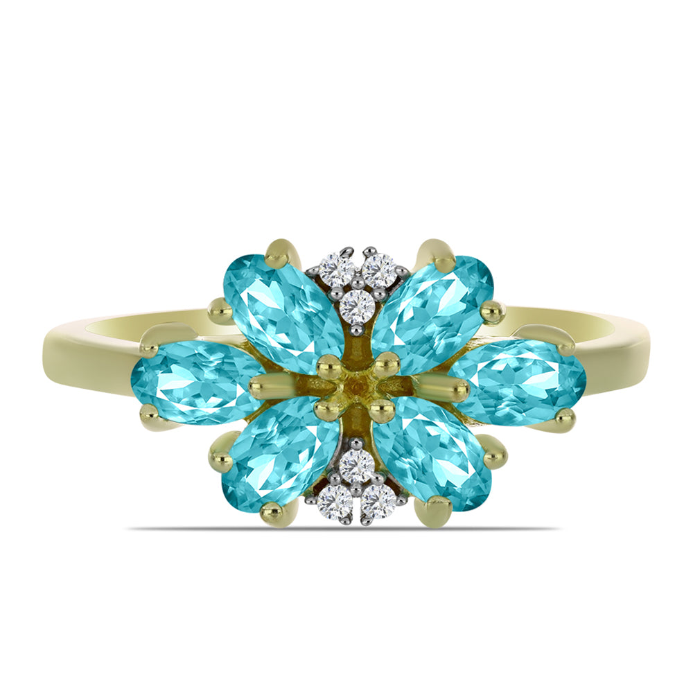 Goldplattierter Silberring mit Paraiba Quarz und weißem Topas