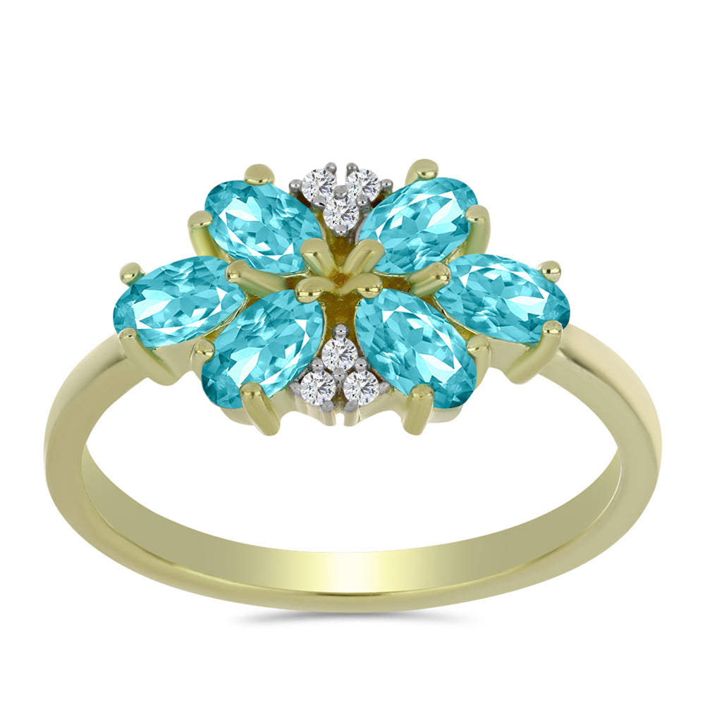 Goldplattierter Silberring mit Paraiba Quarz und weißem Topas