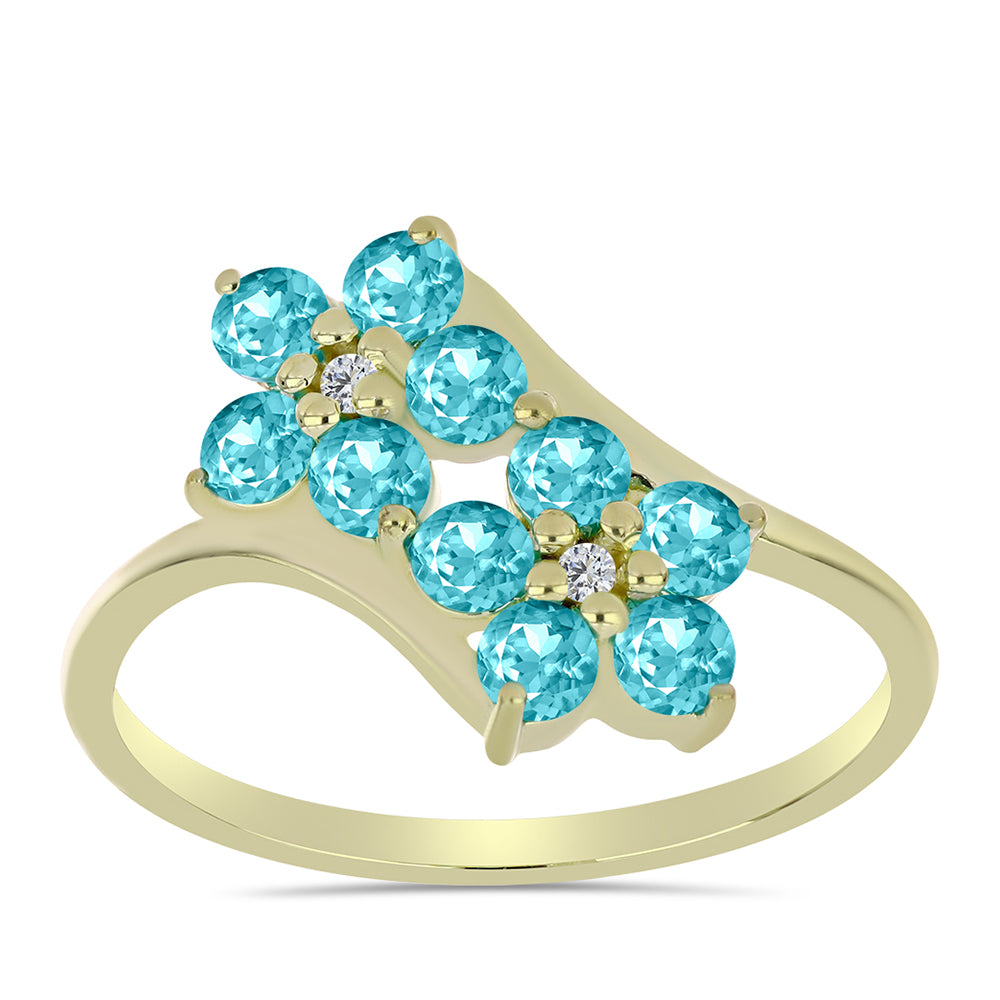 Goldplattierter Silberring mit Paraiba Quarz und weißem Topas