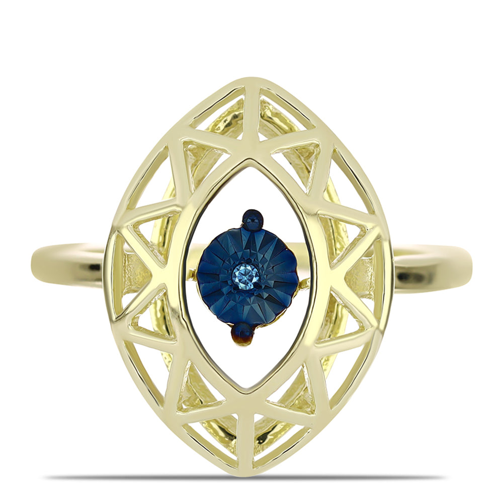 Goldplattierter Silberring mit blauem tanzendem Diamanten
