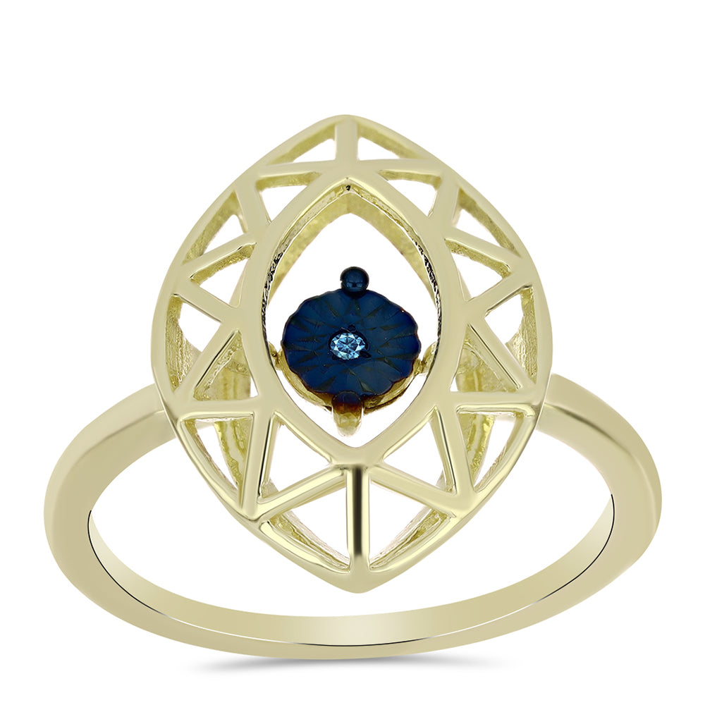 Goldplattierter Silberring mit blauem tanzendem Diamanten
