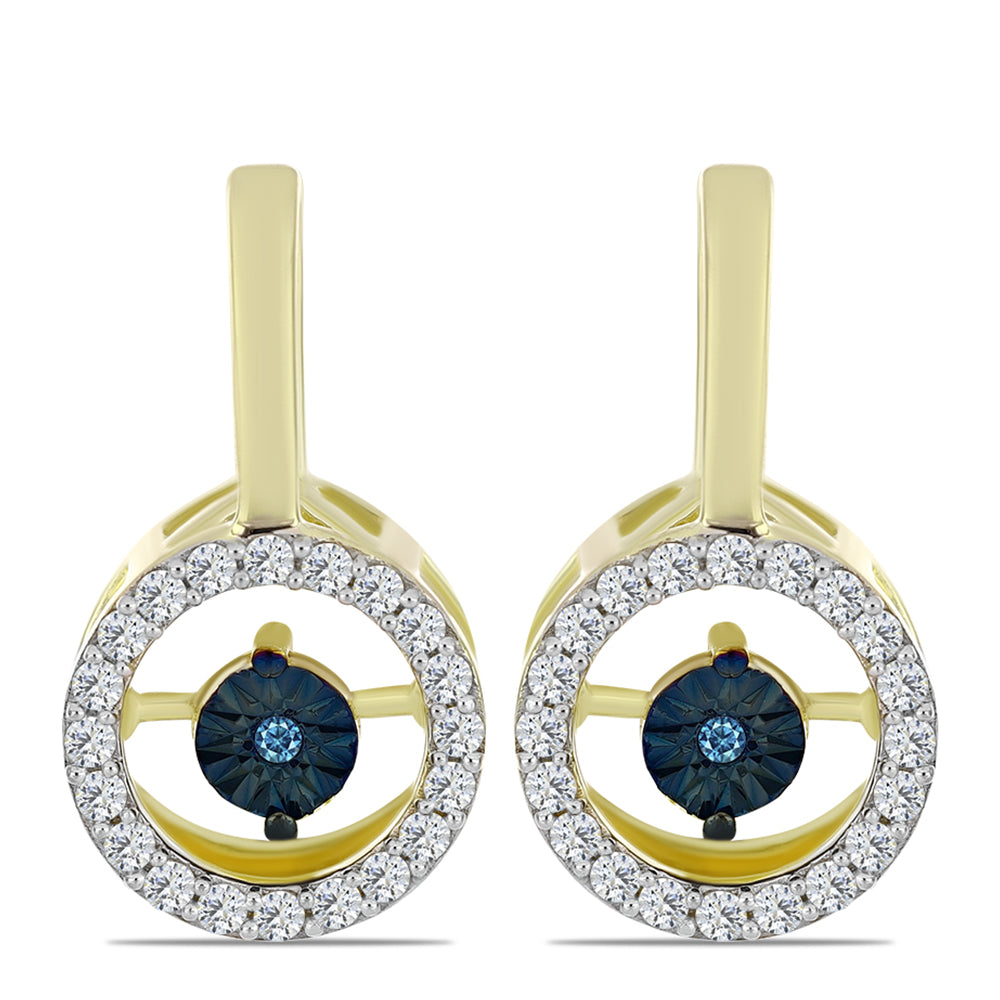 Goldplattierte Silberohrringe mit blauem tanzendem Diamanten und weißem Topas 3