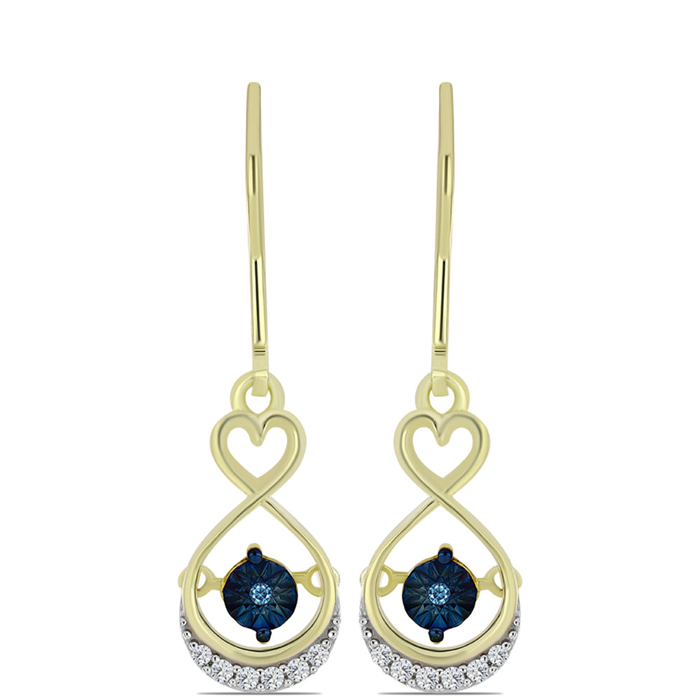 Goldplattierte Silberohrringe mit blauem tanzendem Diamanten und weißem Topas 1