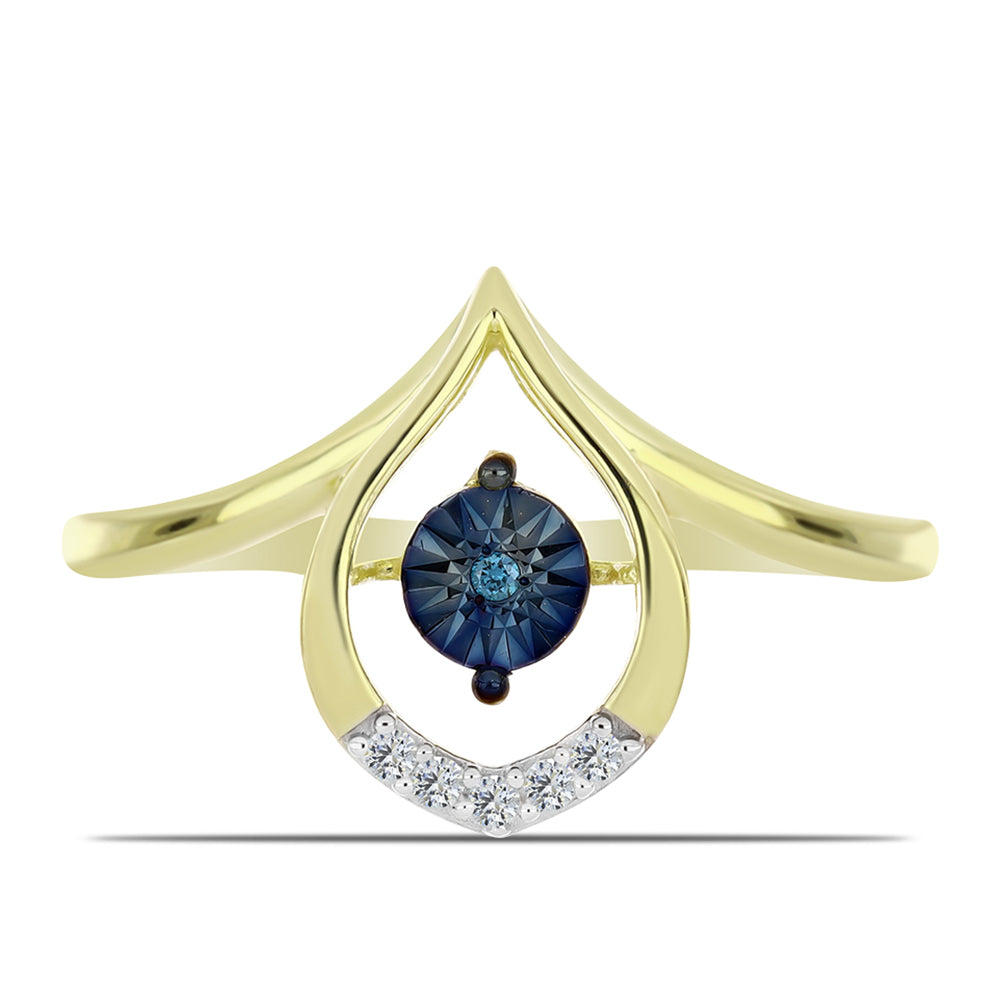 Goldplattierter Silberring mit blauem tanzendem Diamanten und weißem Topas