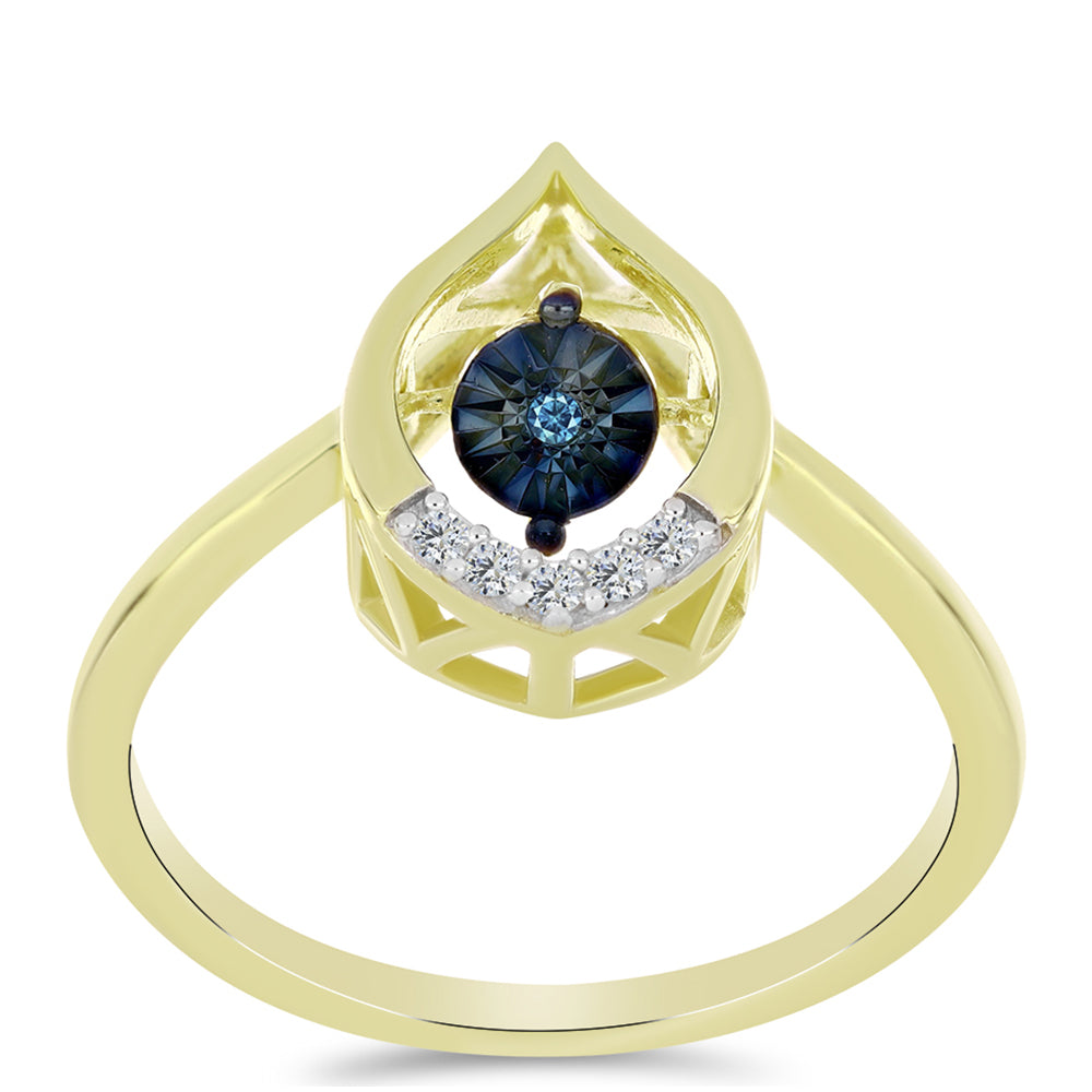 Goldplattierter Silberring mit blauem tanzendem Diamanten und weißem Topas
