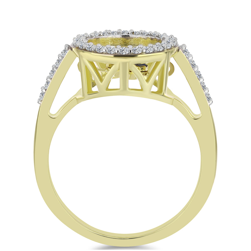 Goldplattierter Silberring mit blauem tanzendem Diamanten und weißem Topas