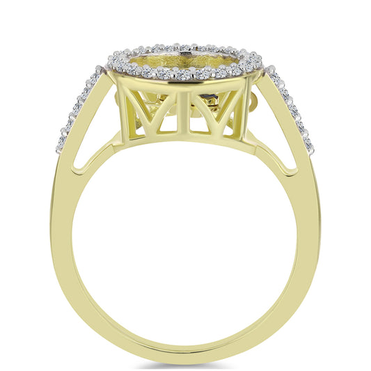 Goldplattierter Silberring mit blauem tanzendem Diamanten und weißem Topas