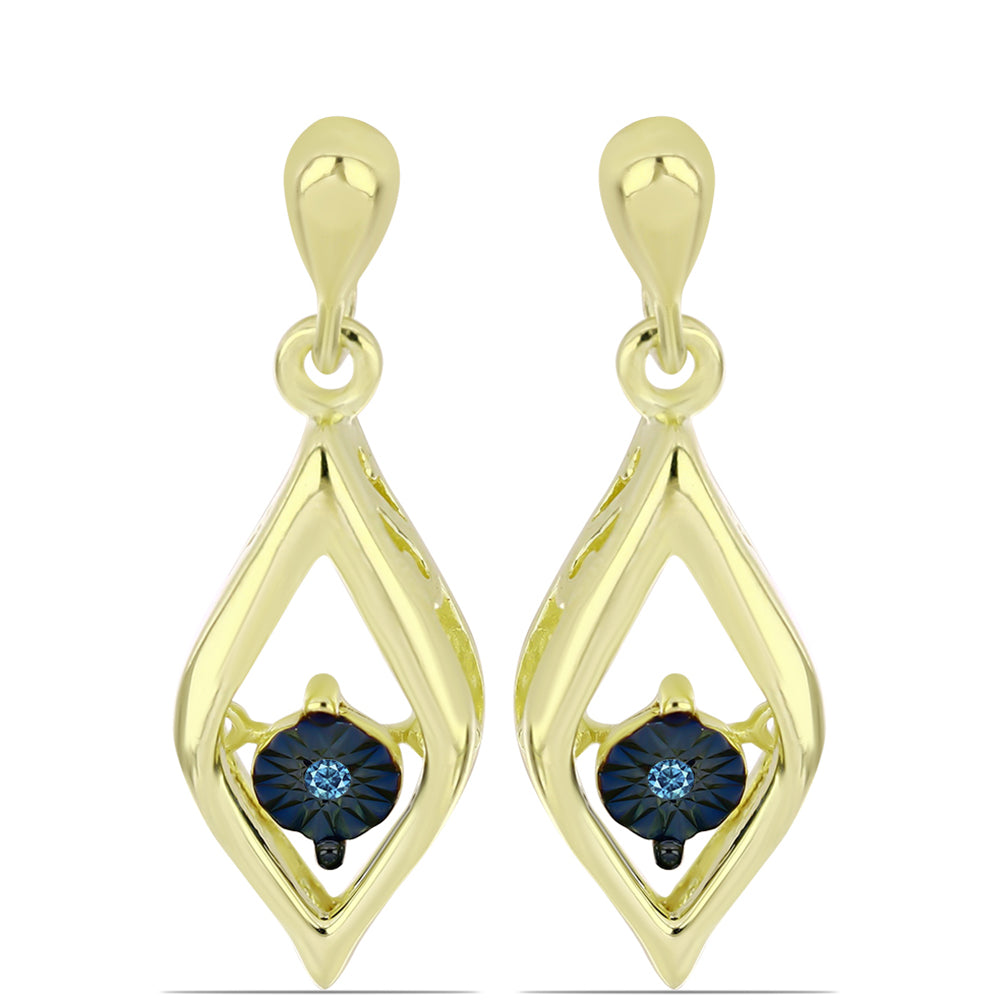 Goldplattierte Silberohrringe mit blauem tanzendem Diamanten