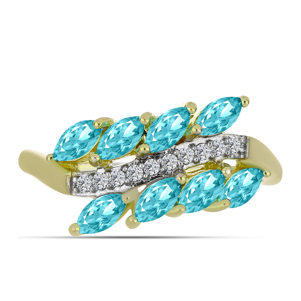 Goldplattierter Silberring mit Paraiba Quarz und weißem Topas