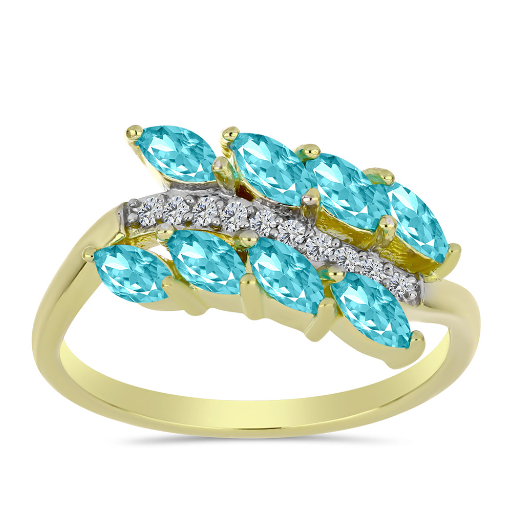 Goldplattierter Silberring mit Paraiba Quarz und weißem Topas