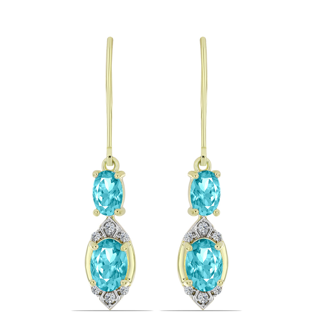Goldplattierte Silberohrringe mit Paraiba Quarz und weißem Topas 3
