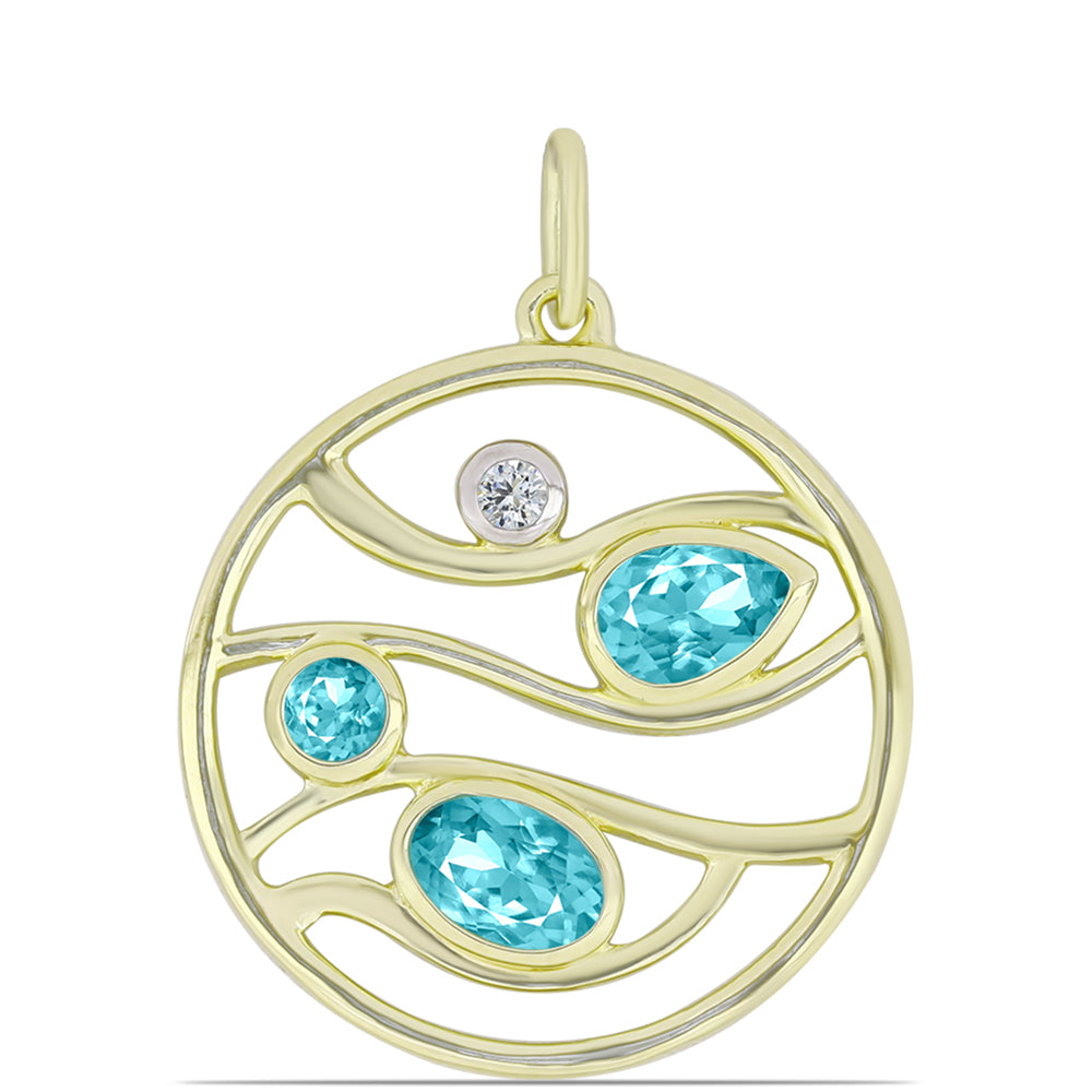 Goldplattierter Silberanhänger mit Paraiba Quarz und weißem Topas