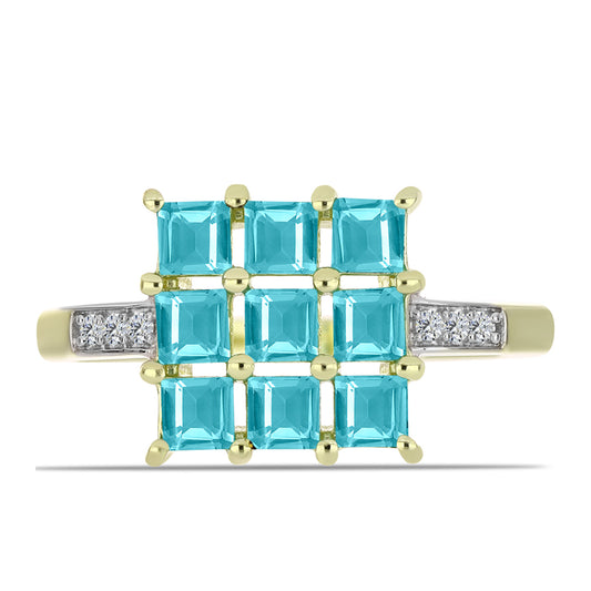 Goldplattierter Silberring mit Paraiba Quarz und weißem Topas
