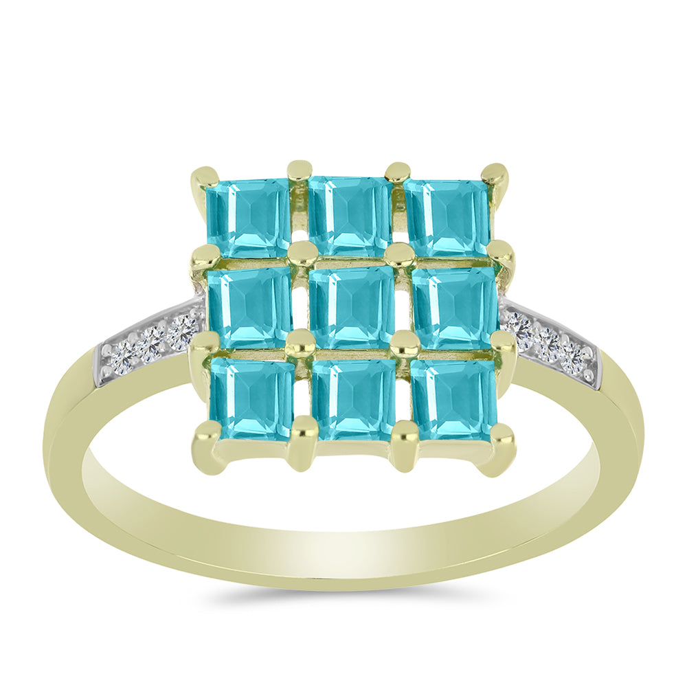 Goldplattierter Silberring mit Paraiba Quarz und weißem Topas