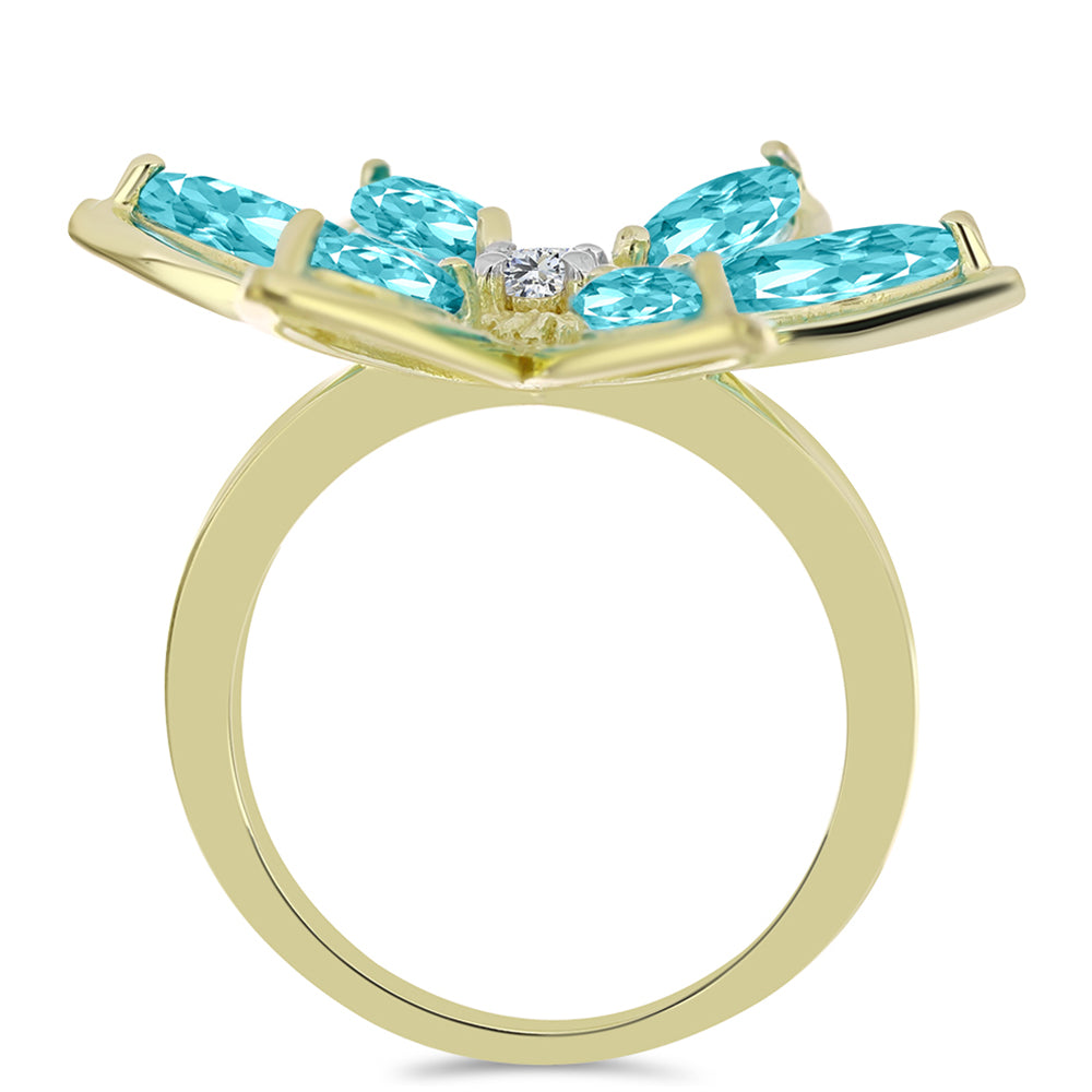 Goldplattierter Silberring mit Paraiba Quarz und weißem Topas