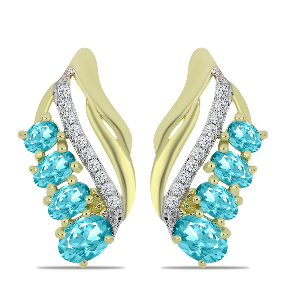 Goldplattierte Silberohrringe mit Paraiba Quarz und weißem Topas 3