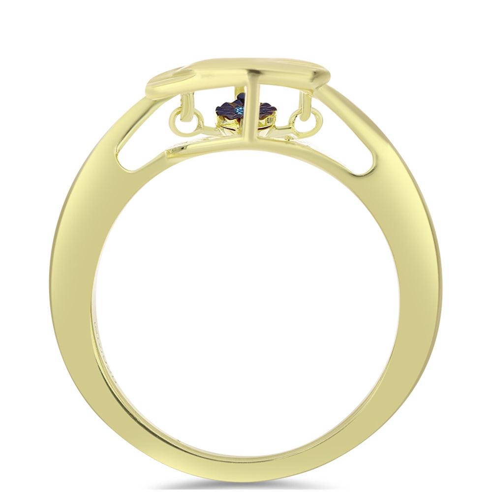 Goldplattierter Silberring mit blauem tanzendem Diamanten