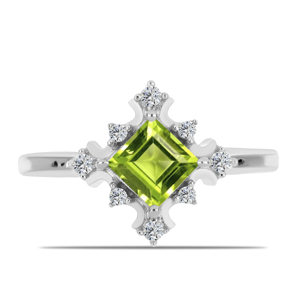 Silberring mit Peridot aus Changbai und weißem Topas