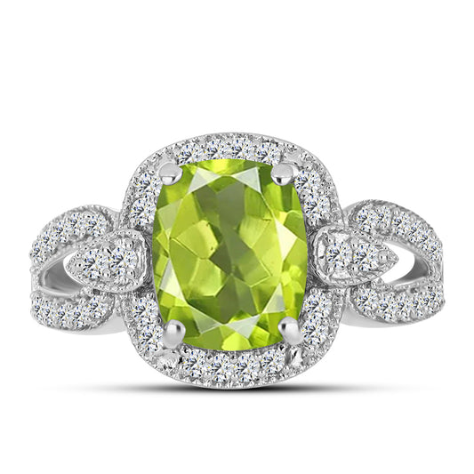 Silberring mit Peridot aus Changbai und weißem Topas