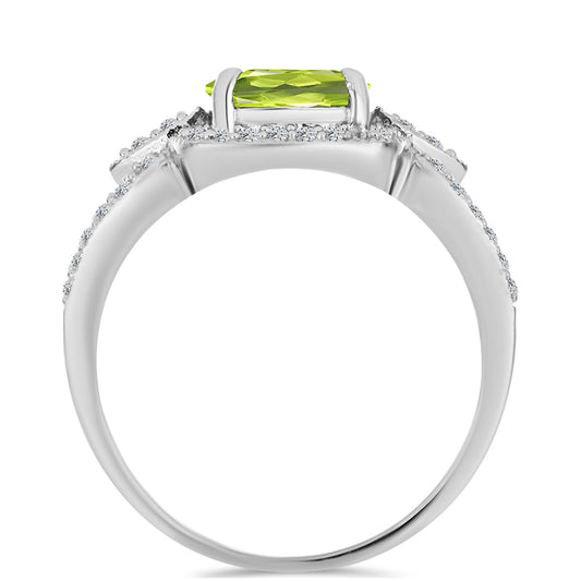 Silberring mit Peridot aus Changbai und weißem Topas