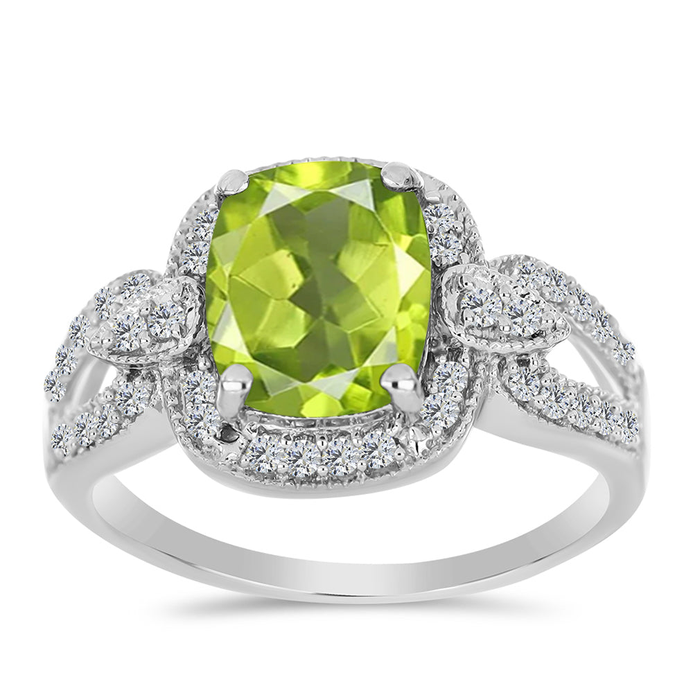 Silberring mit Peridot aus Changbai und weißem Topas
