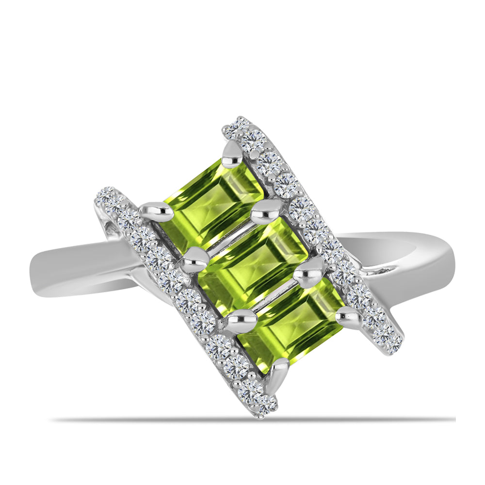Silberring mit Peridot aus Changbai und weißem Topas