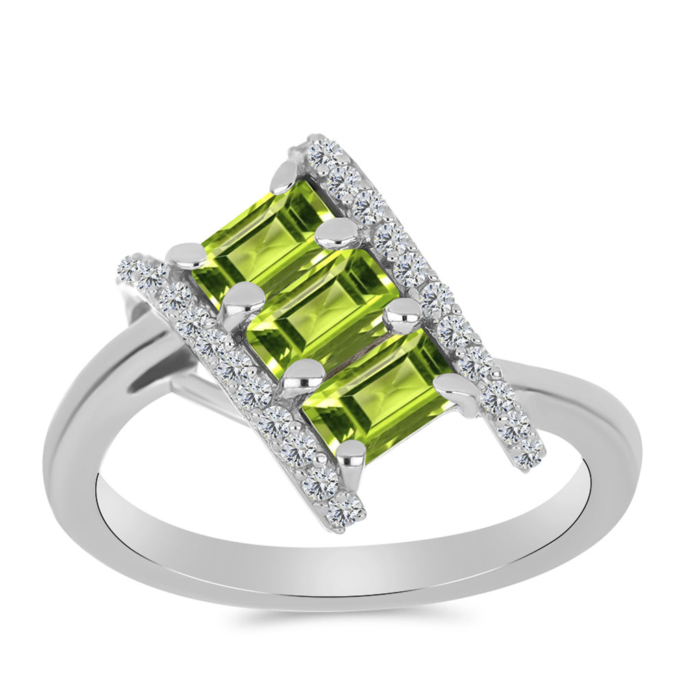 Silberring mit Peridot aus Changbai und weißem Topas