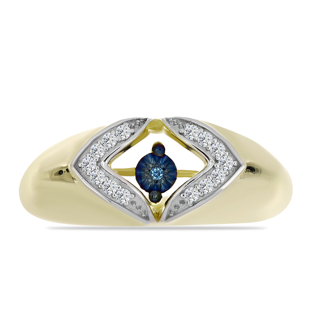 Goldplattierter Silberring mit blauem tanzendem Diamanten und weißem Topas