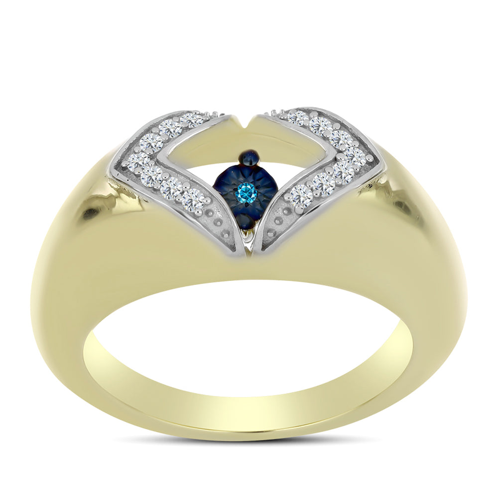Goldplattierter Silberring mit blauem tanzendem Diamanten und weißem Topas
