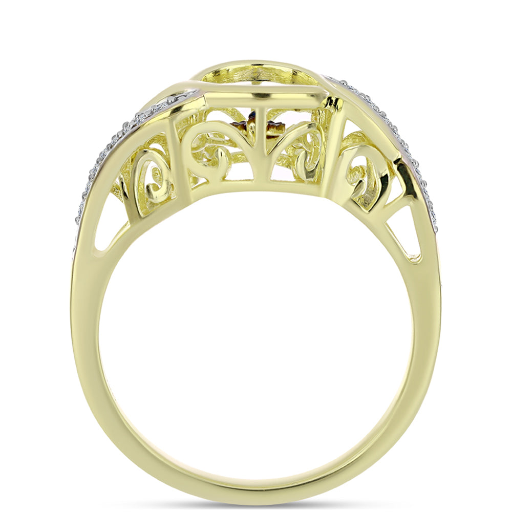 Goldplattierter Silberring mit blauem tanzendem Diamanten und weißem Topas
