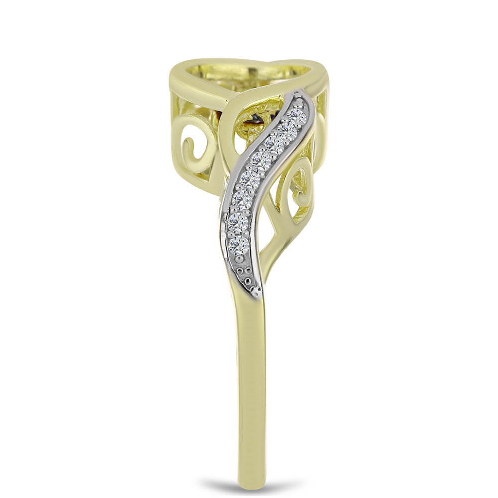 Goldplattierter Silberring mit blauem tanzendem Diamanten und weißem Topas