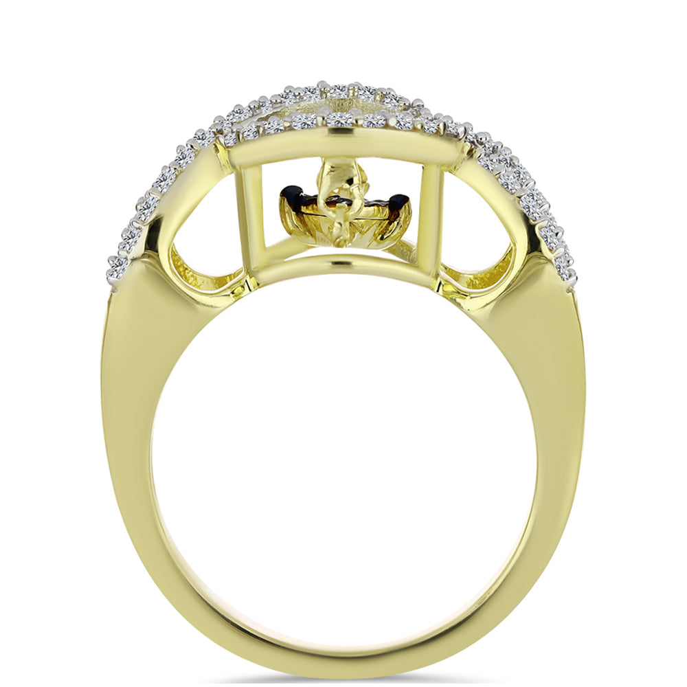Goldplattierter Silberring mit blauem tanzendem Diamanten und weißem Topas
