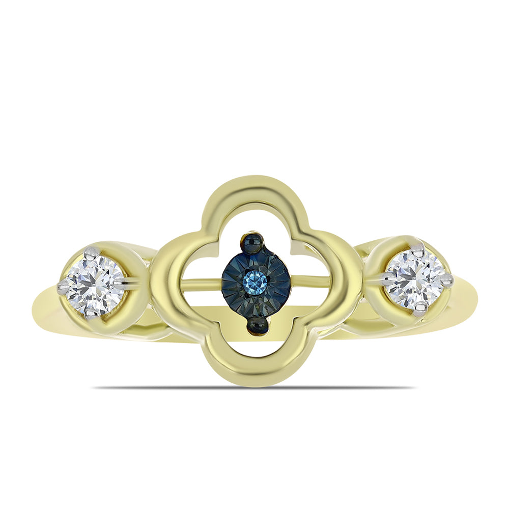 Goldplattierter Silberring mit blauem tanzendem Diamanten und weißem Topas