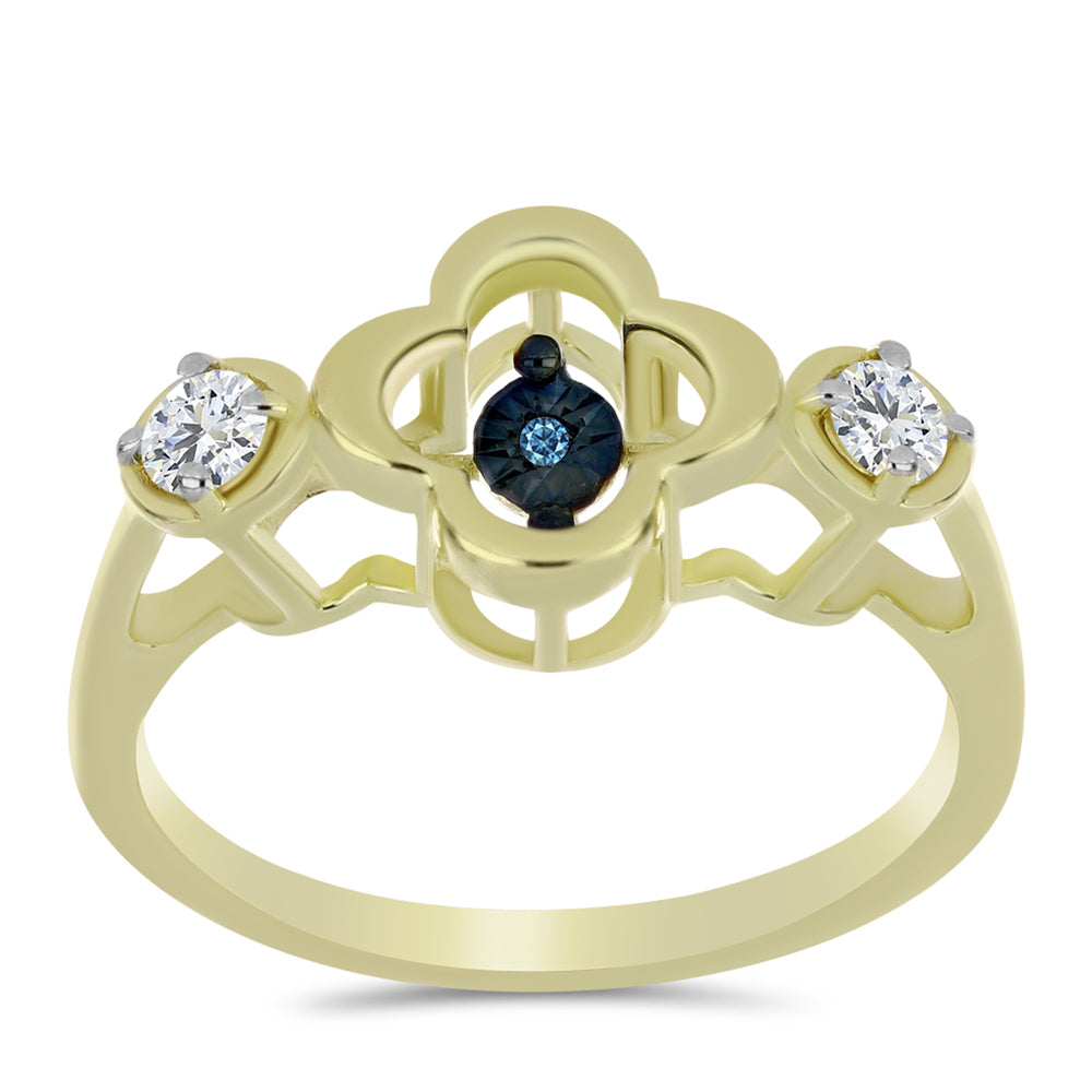 Goldplattierter Silberring mit blauem tanzendem Diamanten und weißem Topas