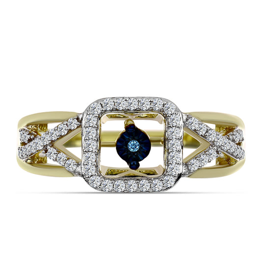 Goldplattierter Silberring mit blauem tanzendem Diamanten und weißem Topas