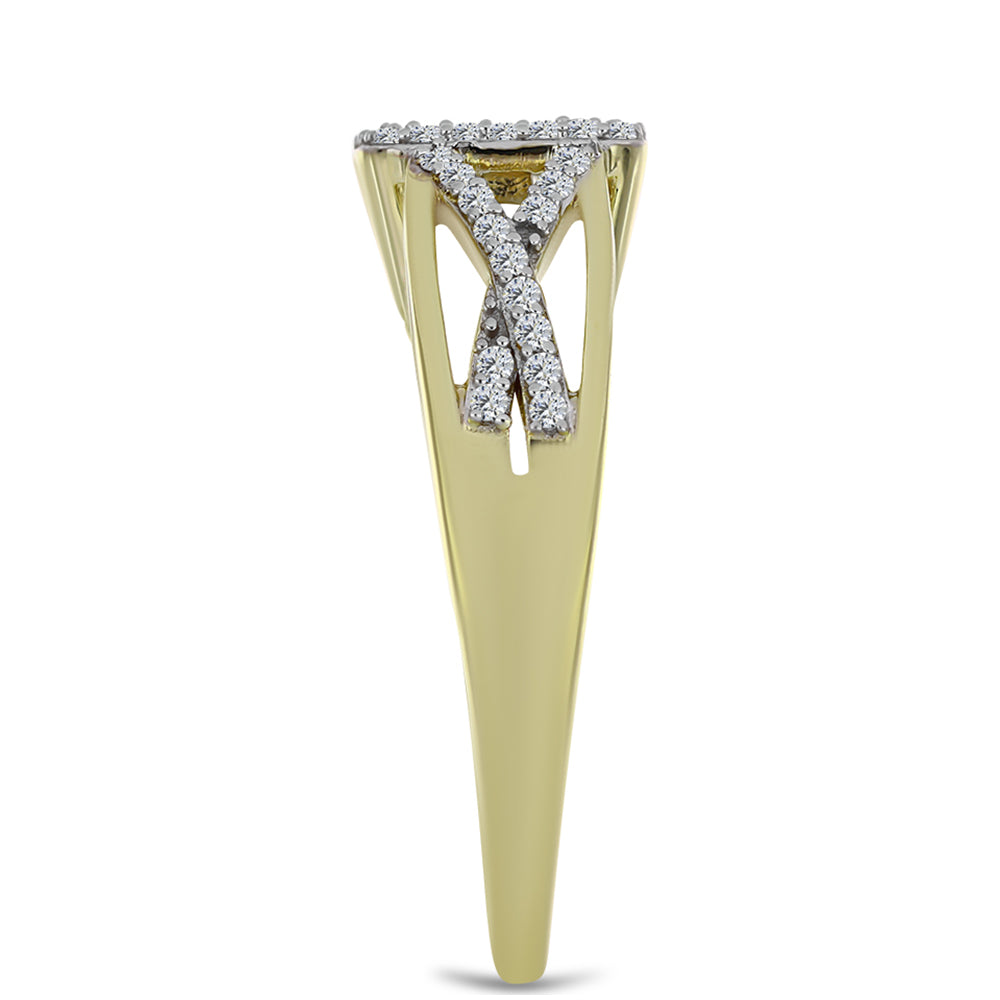 Goldplattierter Silberring mit blauem tanzendem Diamanten und weißem Topas
