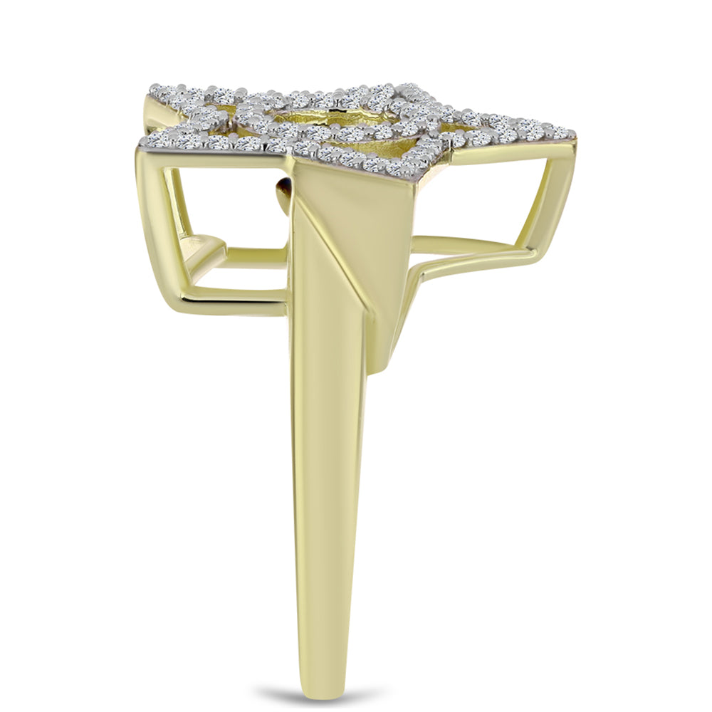 Goldplattierter Silberring mit blauem tanzendem Diamanten und weißem Topas