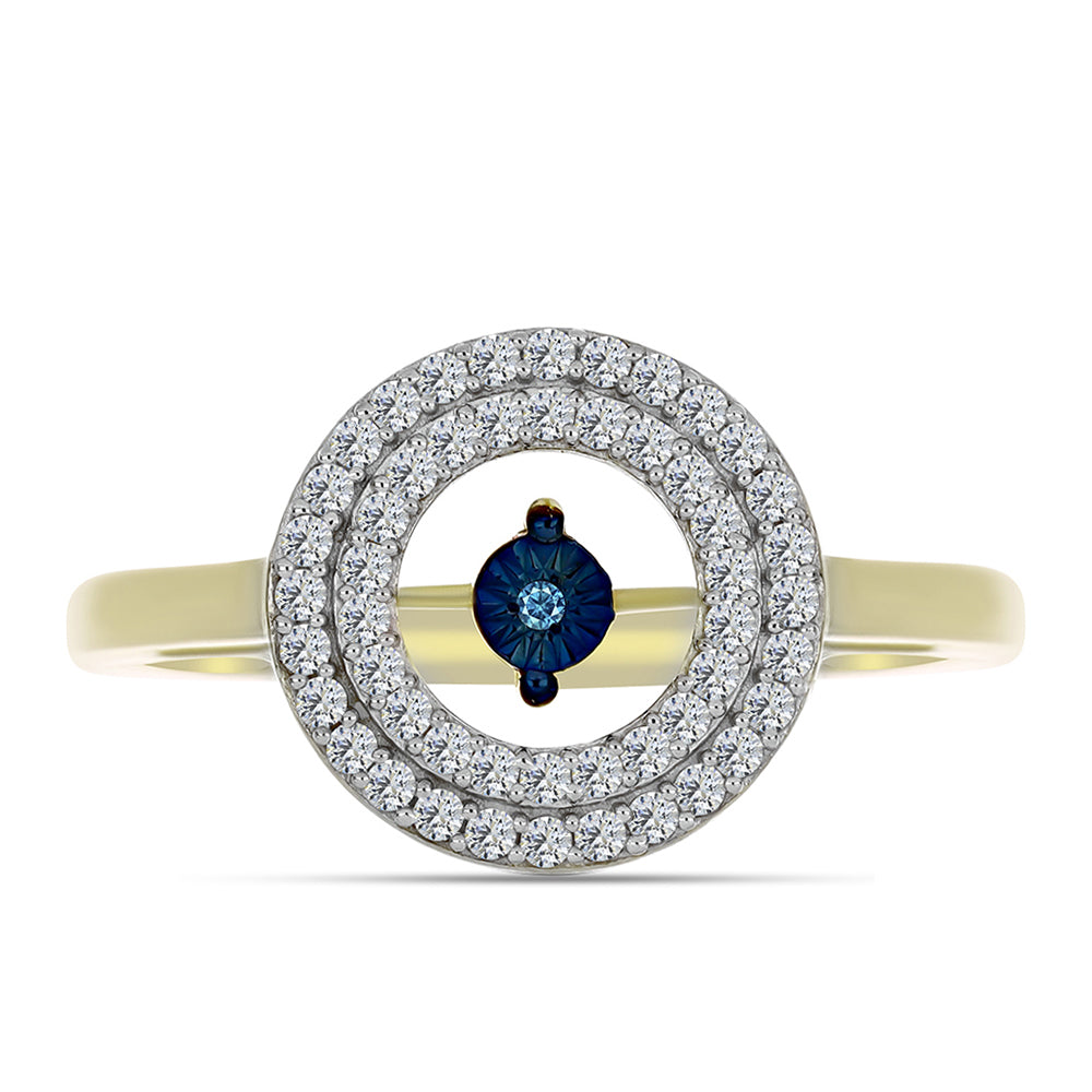 Goldplattierter Silberring mit blauem tanzendem Diamanten und weißem Topas
