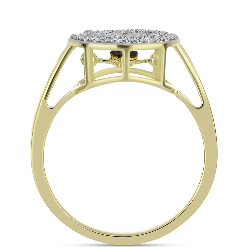 Goldplattierter Silberring mit blauem tanzendem Diamanten und weißem Topas