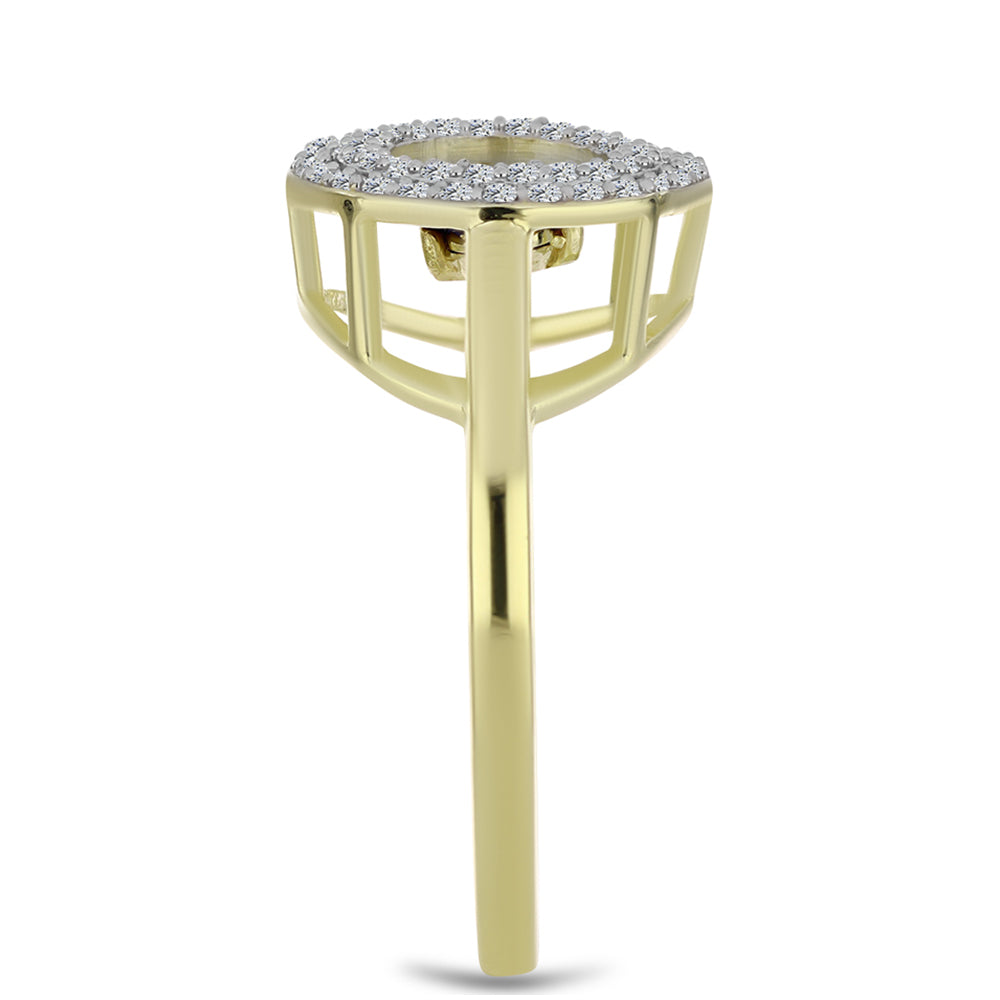 Goldplattierter Silberring mit blauem tanzendem Diamanten und weißem Topas