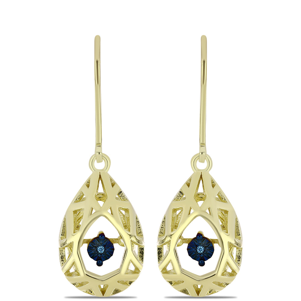 Goldplattierte Silberohrringe mit blauem tanzendem Diamanten 1