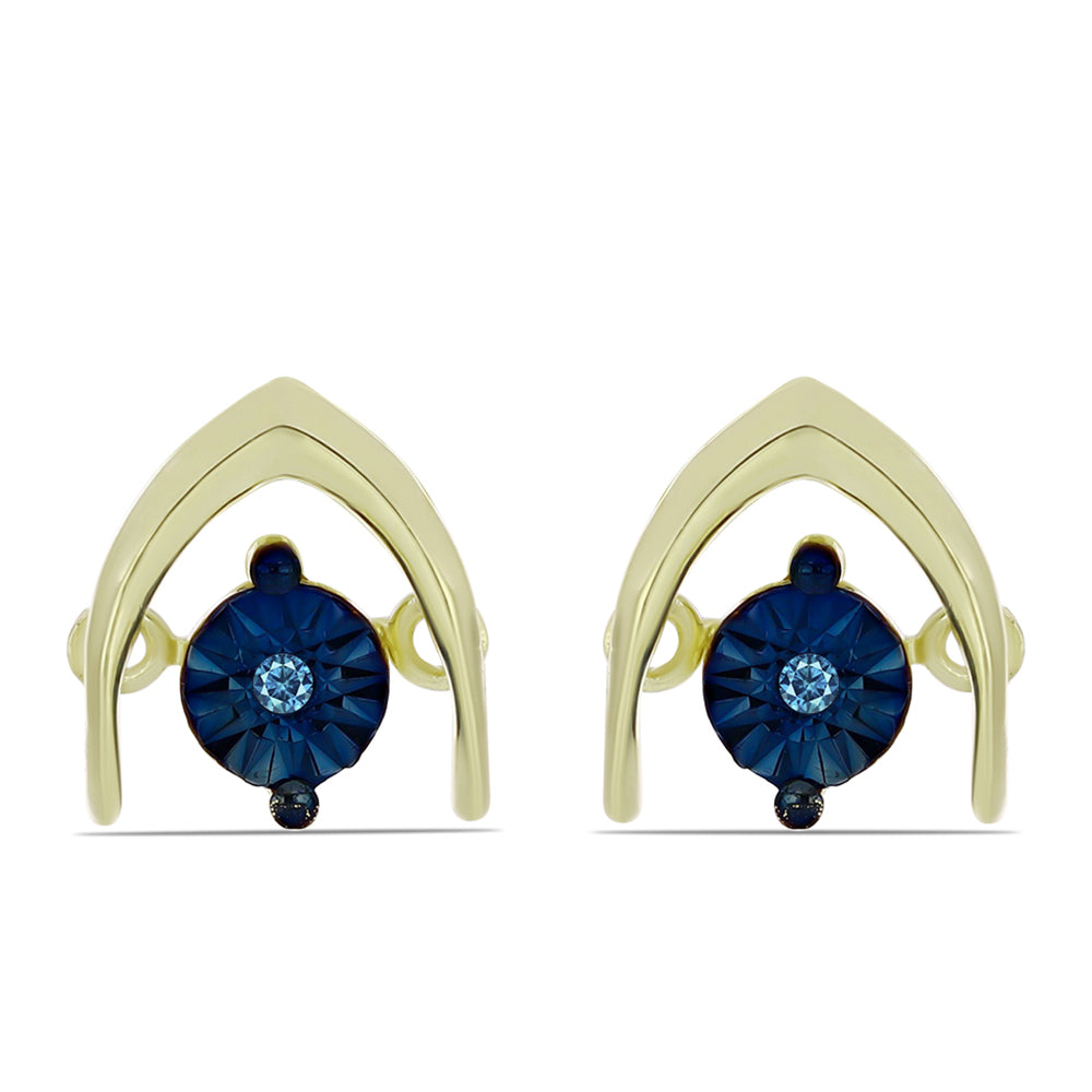 Goldplattierte Silberohrringe mit blauem tanzendem Diamanten
