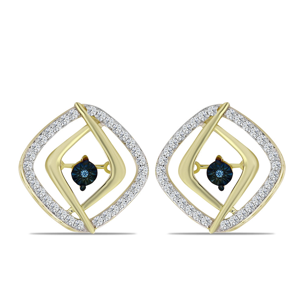 Goldplattierte Silberohrringe mit blauem tanzendem Diamanten und weißem Topas