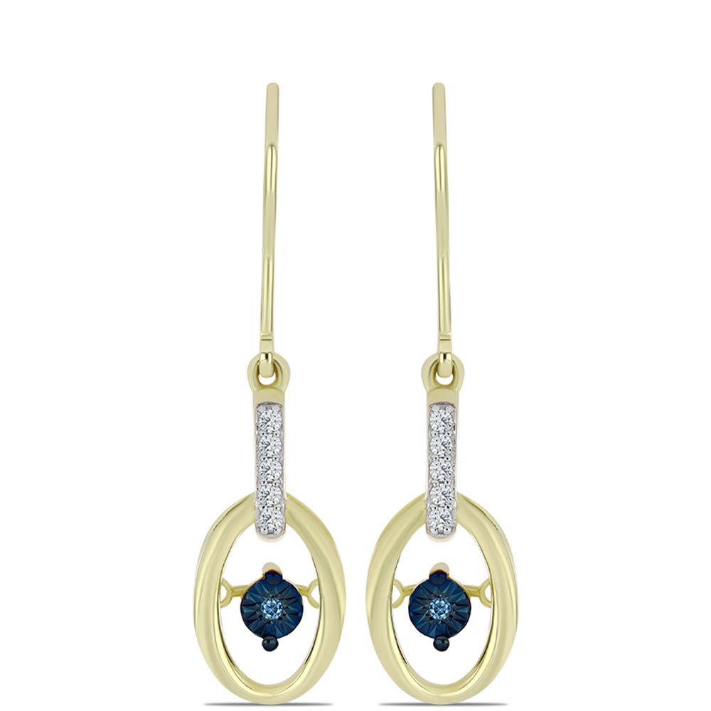 Goldplattierte Silberohrringe mit blauem tanzendem Diamanten und weißem Topas 1