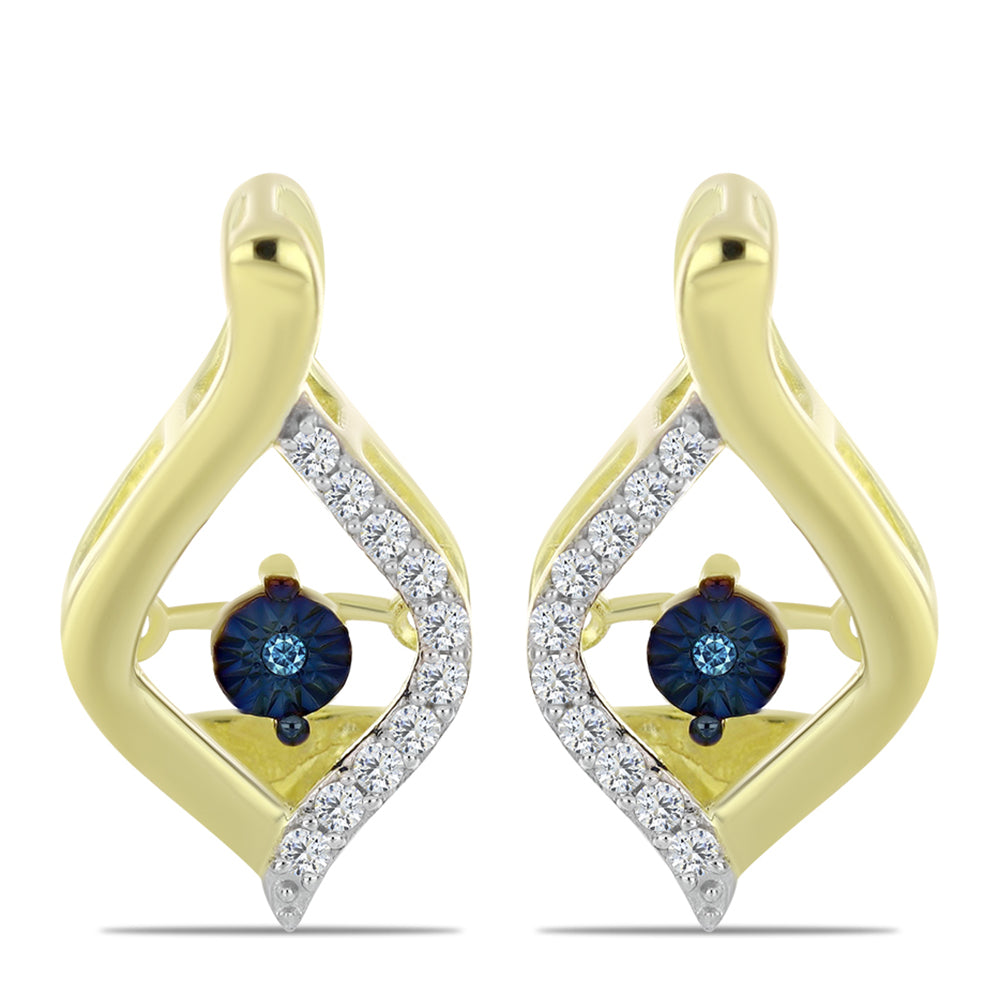 Goldplattierte Silberohrringe mit blauem tanzendem Diamanten und weißem Topas