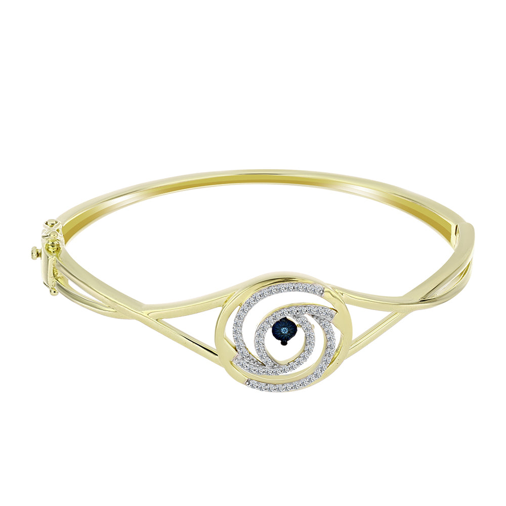 Goldplattierter Silberarmreif mit blauem tanzendem Diamanten und weißem Topas