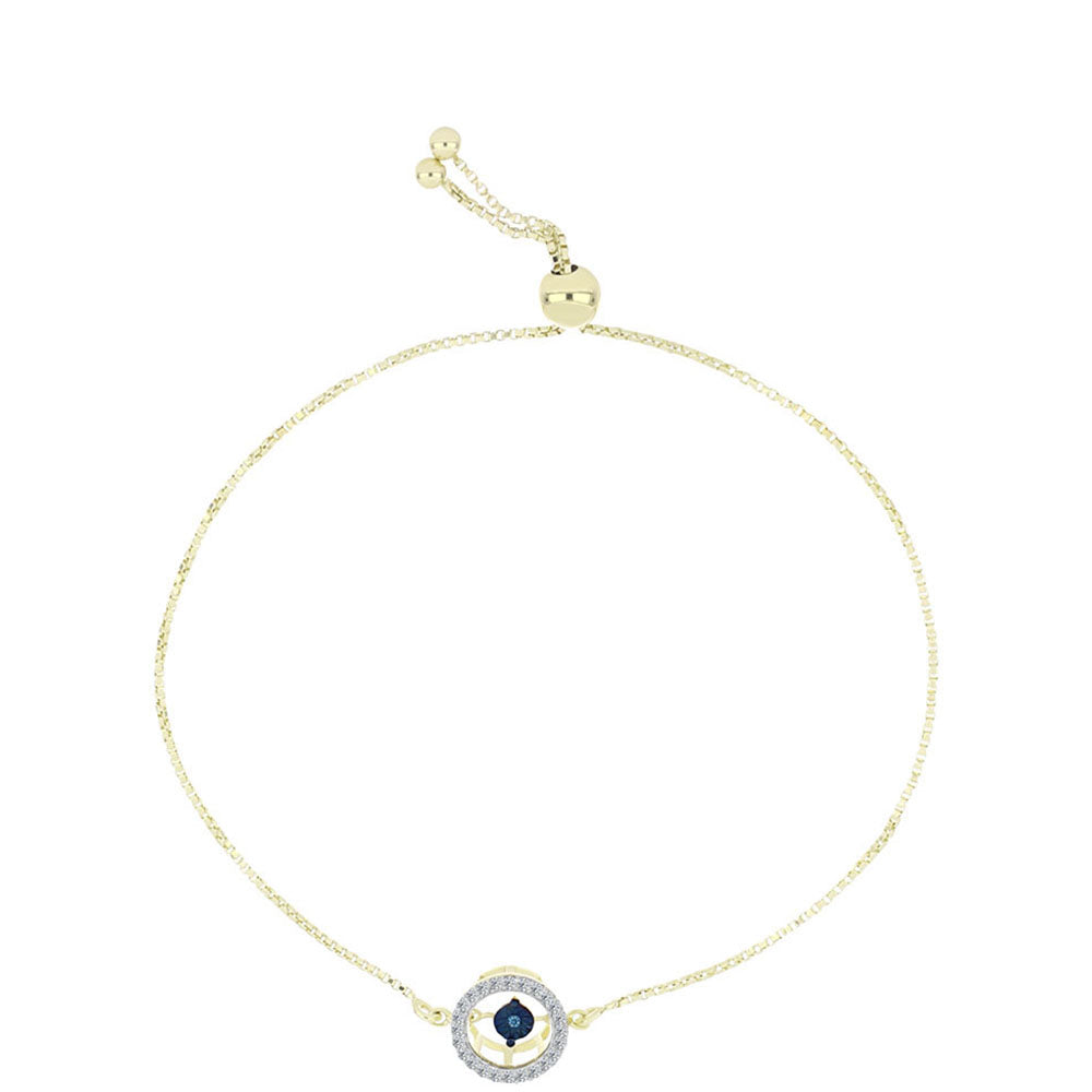 Goldplattiertes Silberarmband mit blauem tanzendem Diamanten und weißem Topas